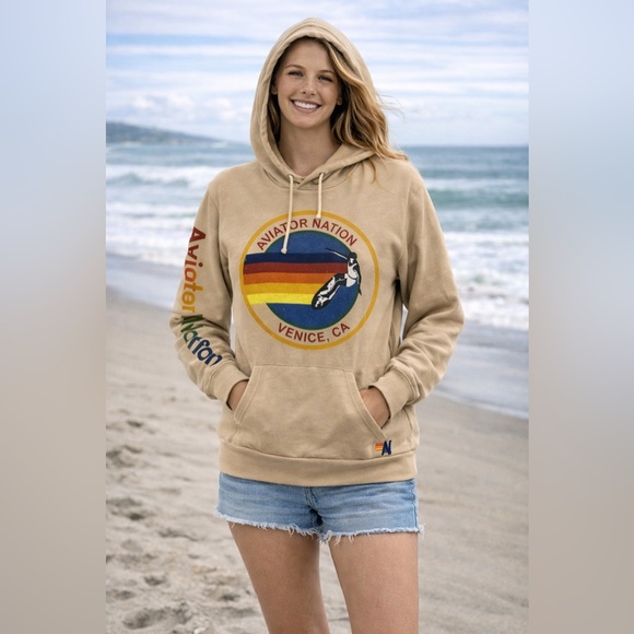 Aviator Nation Tops - Aviator Nation Women’s Venice, Ca. Logo‎ Hoodie Sweatshirt Pullover | Sand/Khaki